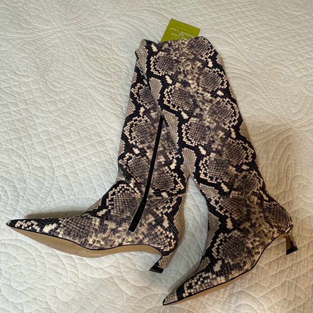 NWT - Gianni Bini Gianna Wide Calf Leather Snake Print Kitten Heel Tall Boots